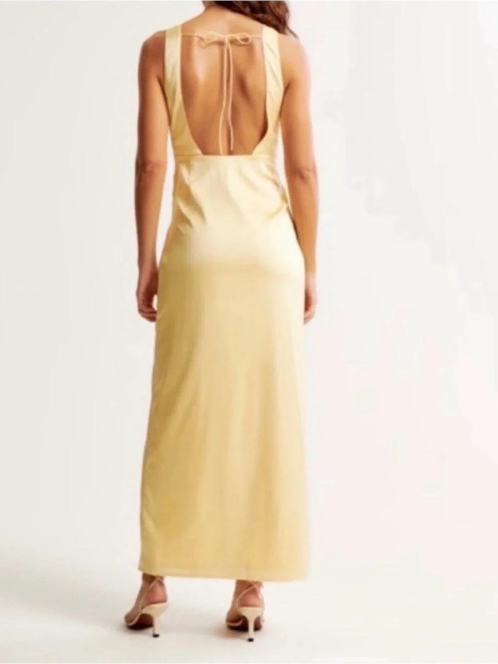 Abercrombie & Fitch Pale Yellow Satin Twist-Side Maxi Dress